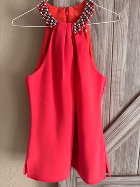 Eliza J (excellent condition)- Coral-Red Halter Top with Beaded Neckline size 8
